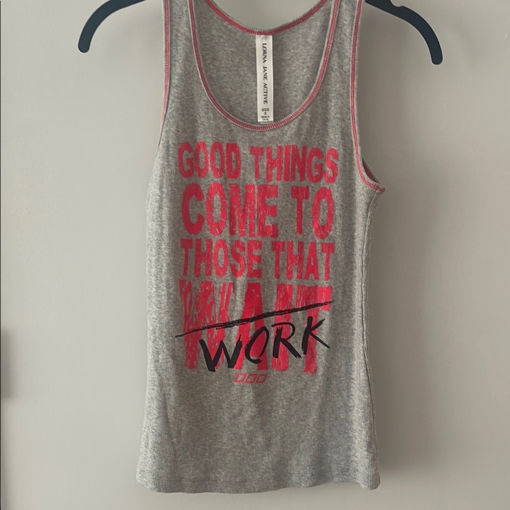Lorna Jane Gray Tank Top with Red Graphic Text